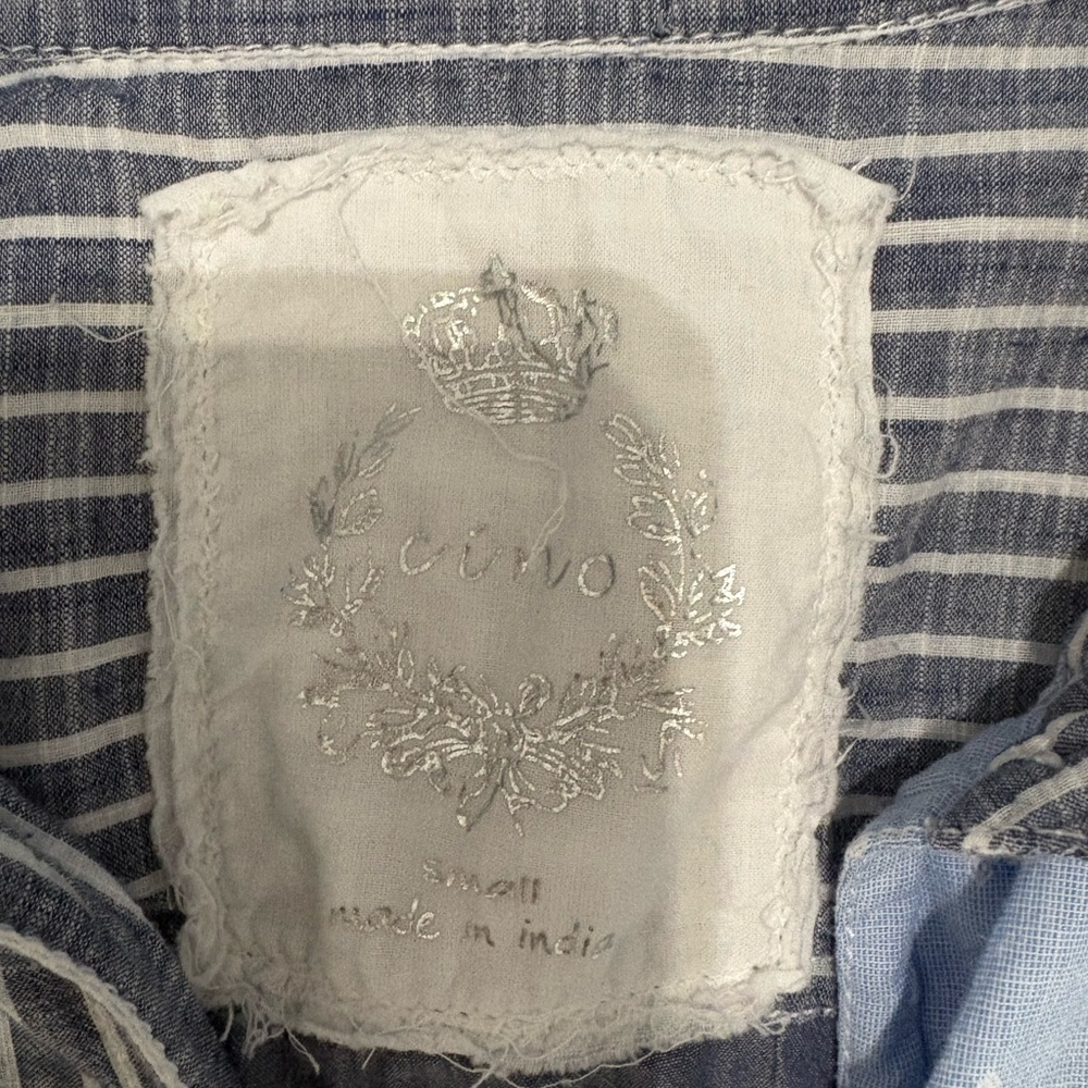 Cino Mixed Media Patchwork Button Down Shirt Blue… - image 4